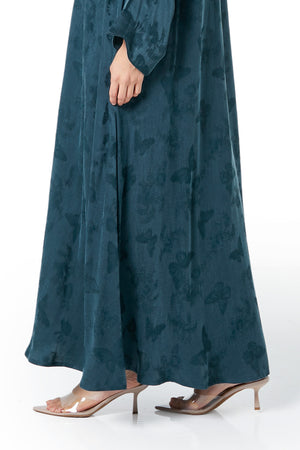 Green Butterfly Cupro Abaya, Plain Design