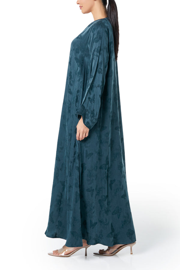 Green Butterfly Cupro Abaya, Plain Design