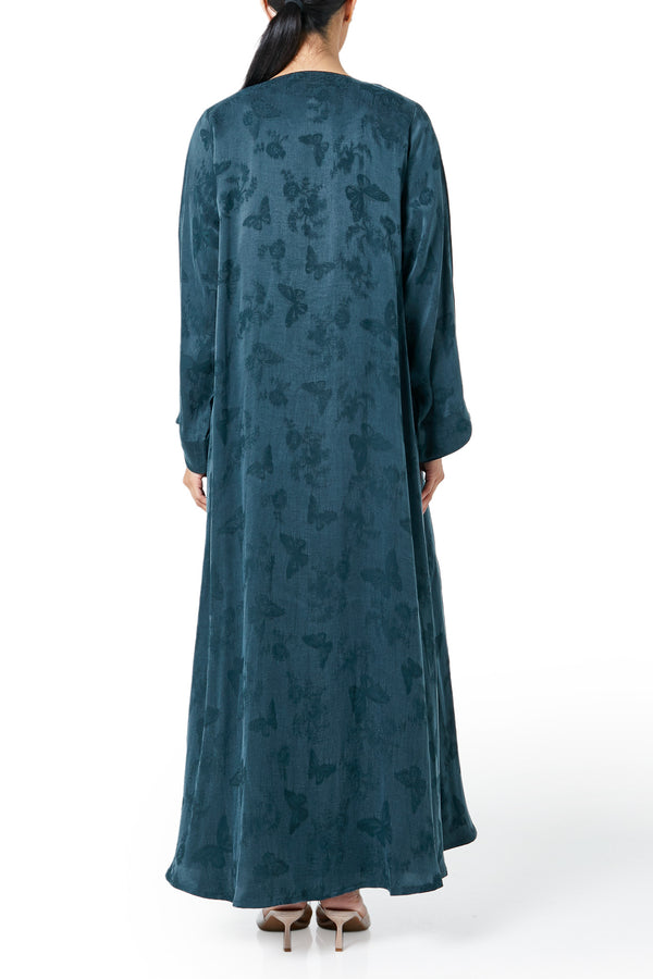Green Butterfly Cupro Abaya, Plain Design