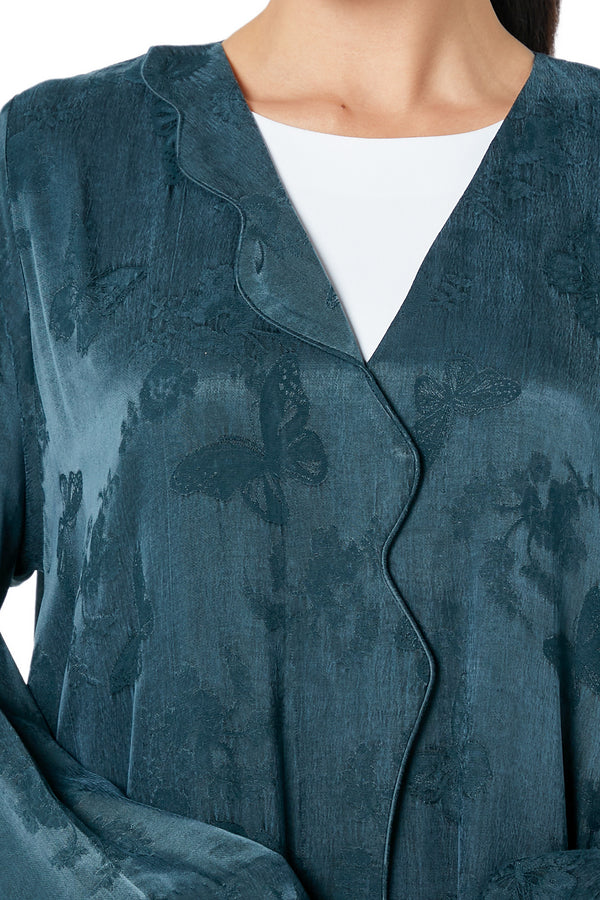 Green Butterfly Cupro Abaya, Plain Design