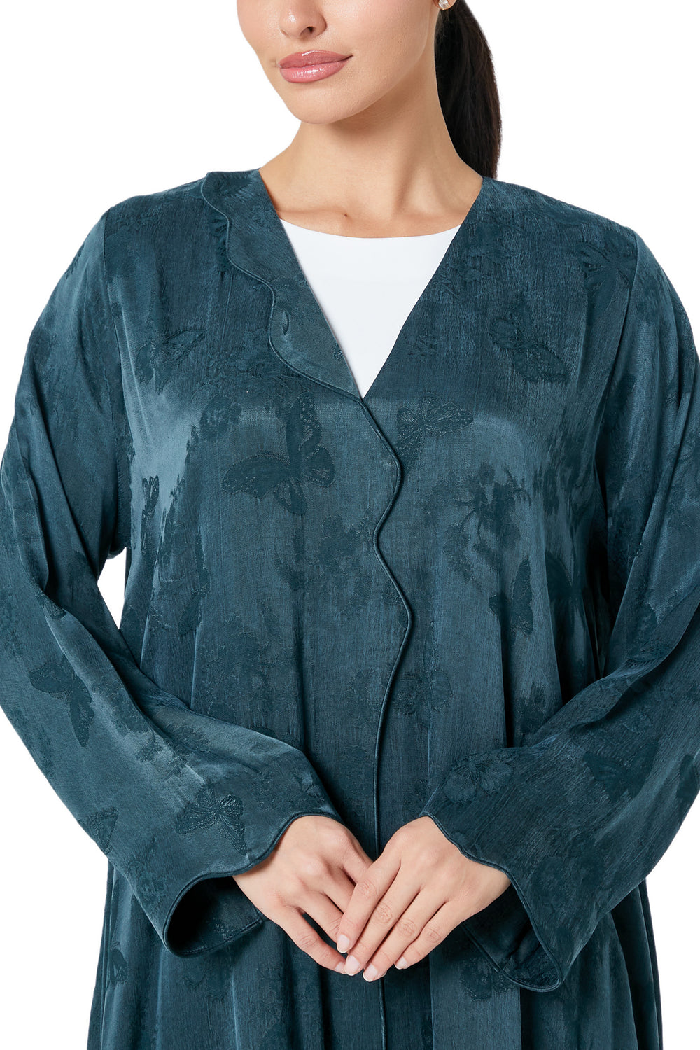 Green Butterfly Cupro Abaya, Plain Design