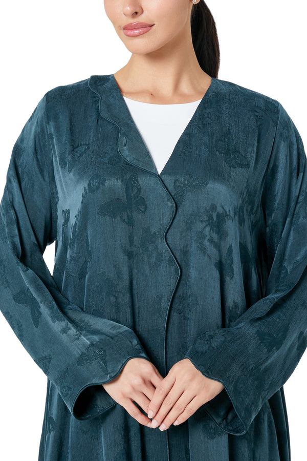 Green Butterfly Cupro Abaya, Plain Design
