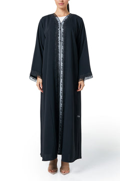 Black Atlas Crepe Abaya, Lace Detail