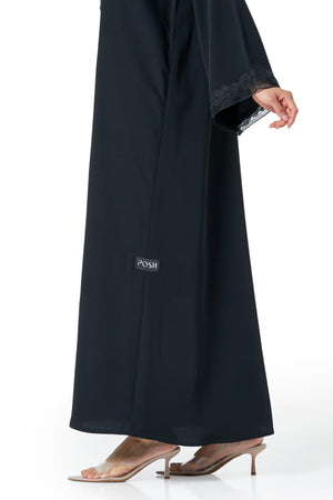 Black Atlas Crepe Abaya, Lace Detail
