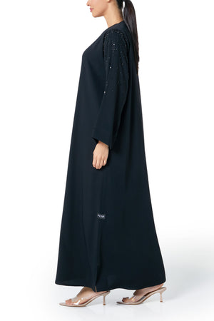 Black Layan Crepe Abaya, Front Beadwork