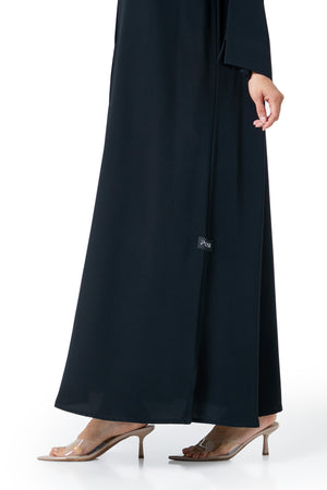 Black Layan Crepe Custom Abaya, Front Beadwork