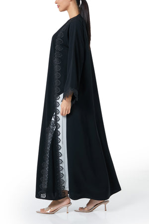 Black Reya Crepe Abaya, Lace Detail