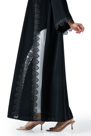 Black Reya Crepe Abaya, Lace Detail