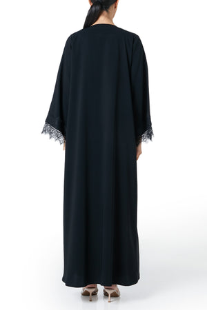 Black Layan Crepe Abaya, Lace Detail
