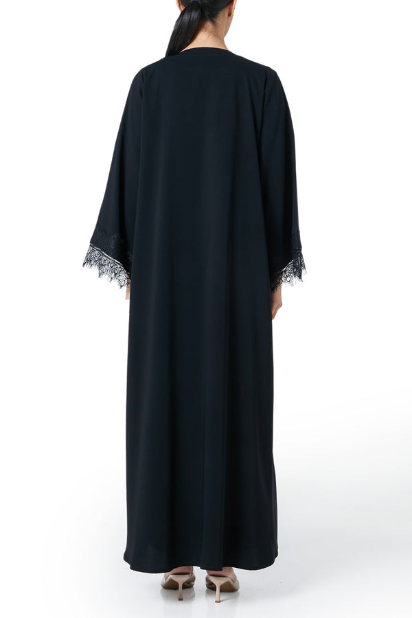 Black Layan Crepe Abaya, Lace Detail