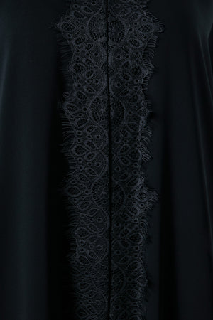 Black Layan Crepe Abaya, Lace Detail