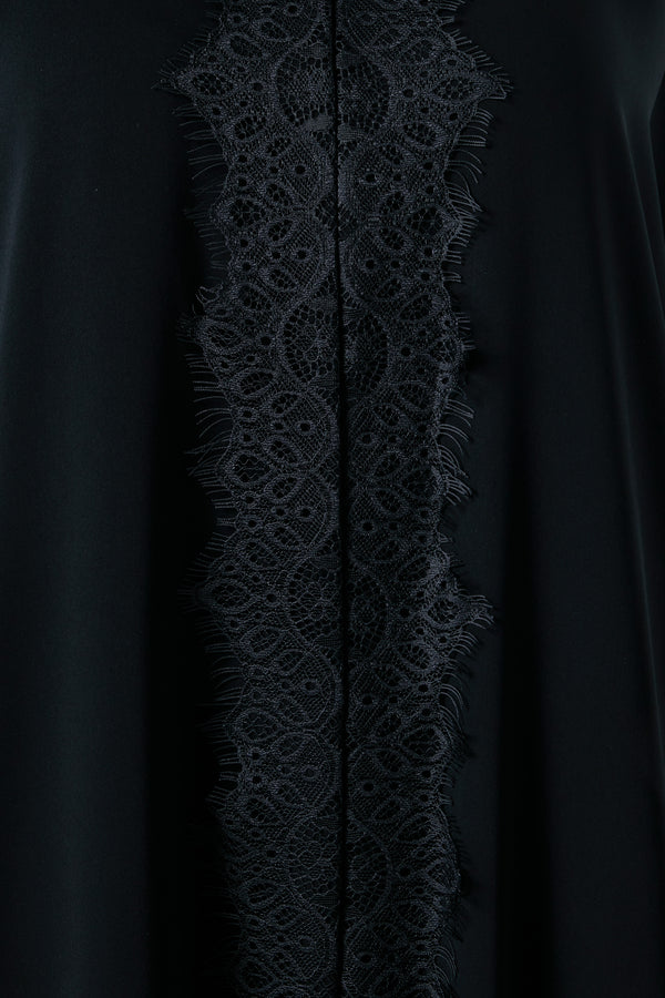 Black Layan Crepe Abaya, Lace Detail