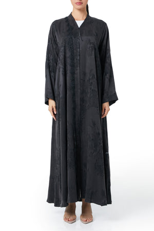 Black elisa cupro Abaya, Lace Detail