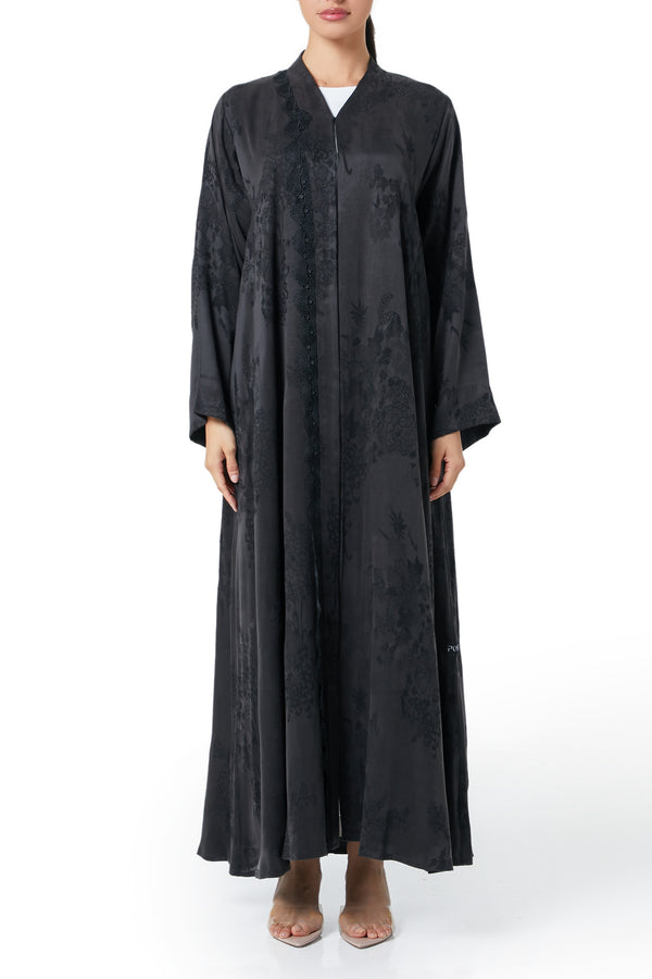 Black elisa cupro Abaya, Lace Detail