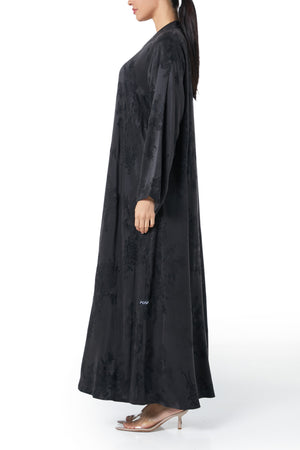Black elisa cupro Abaya, Lace Detail