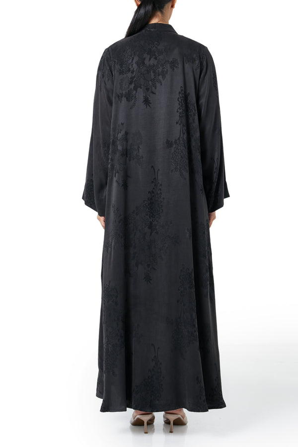 Black elisa cupro Abaya, Lace Detail