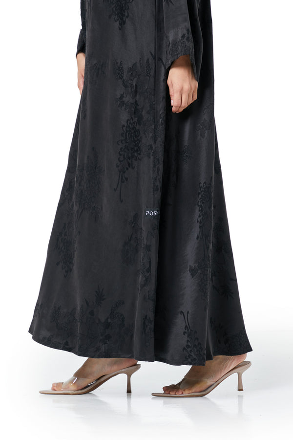 Black elisa cupro Abaya, Lace Detail