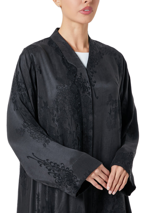 Black elisa cupro Abaya, Lace Detail