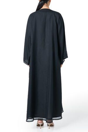 Black plain organza Custom Abaya, Front Beadwork Detail