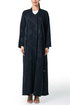 Black esme jacquard Abaya, Front Beadwork