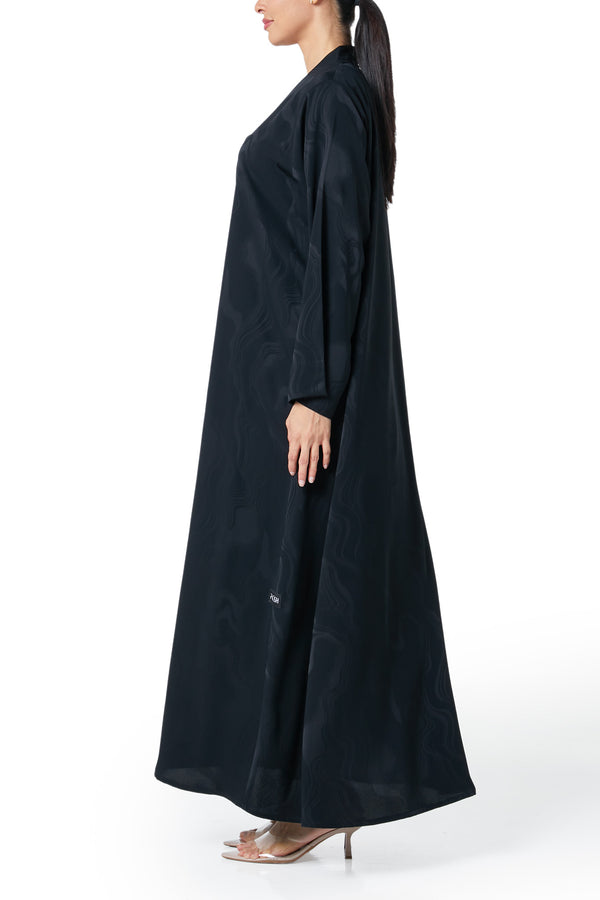 Black esme jacquard Abaya, Front Beadwork