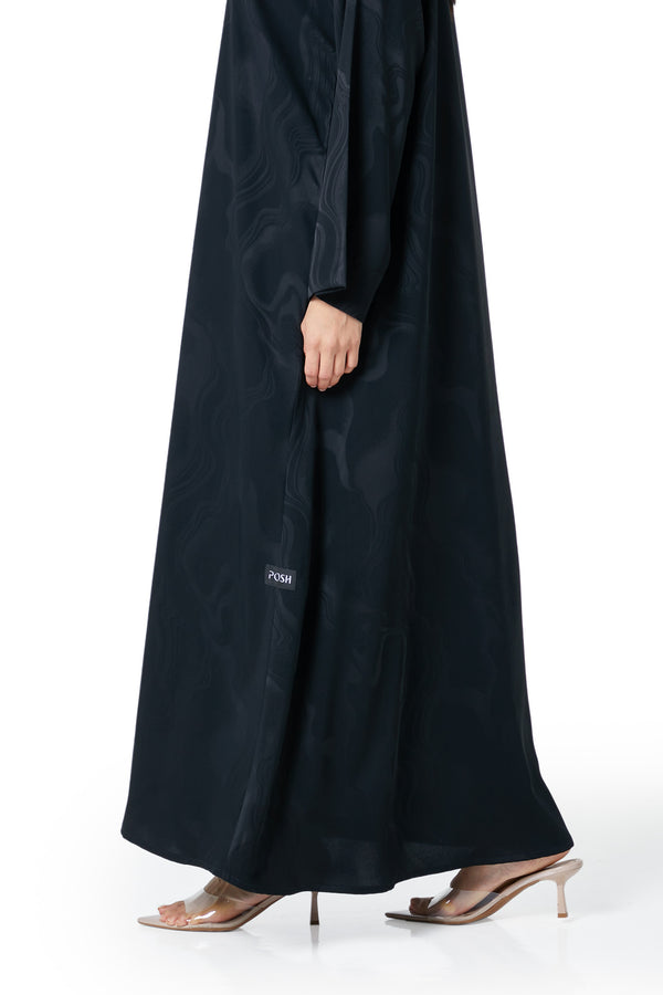 Black esme jacquard Abaya, Front Beadwork