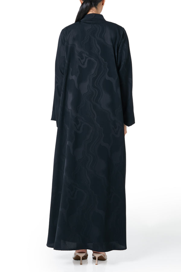 Black esme jacquard Abaya, Front Beadwork