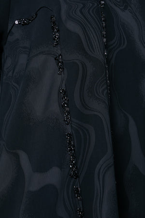 Black esme jacquard Abaya, Front Beadwork