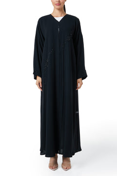 Black wave crepe Abaya, Front Beadwork