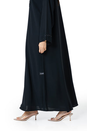 Black Wave Crepe Custom Abaya, Front Beadwork