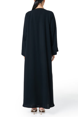 Black Wave Crepe Custom Abaya, Front Beadwork