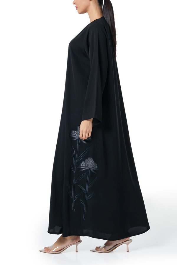 Black Farasha Crepe Abaya, Embroidery