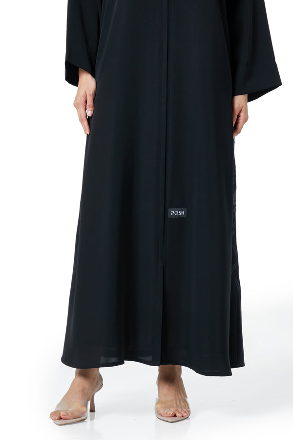 Black Farasha Crepe Abaya, Embroidery