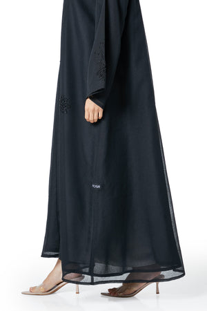 Black plain organza Custom Abaya, Front Beadwork Detail