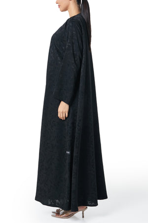 Black flavia jacquard Abaya, Front Beadwork Detail