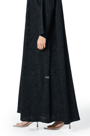 Black flavia jacquard Abaya, Front Beadwork Detail