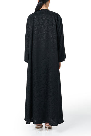 Black flavia jacquard Abaya, Front Beadwork Detail