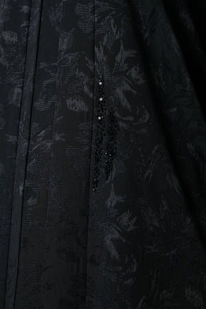 Black flavia jacquard Abaya, Front Beadwork Detail