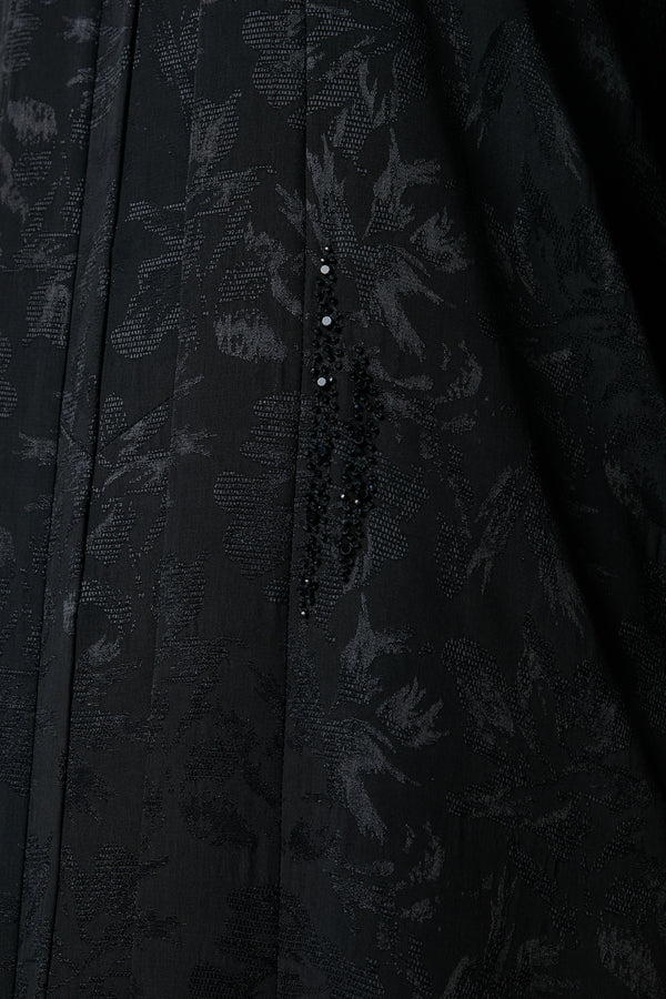 Black flavia jacquard Abaya, Front Beadwork Detail