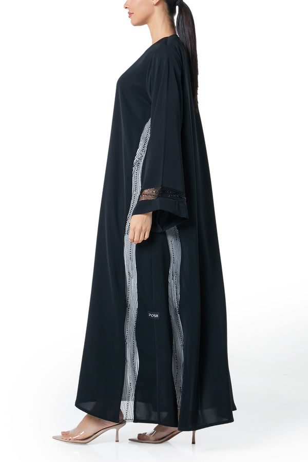 Black Royal Nada Abaya, Front Beadwork