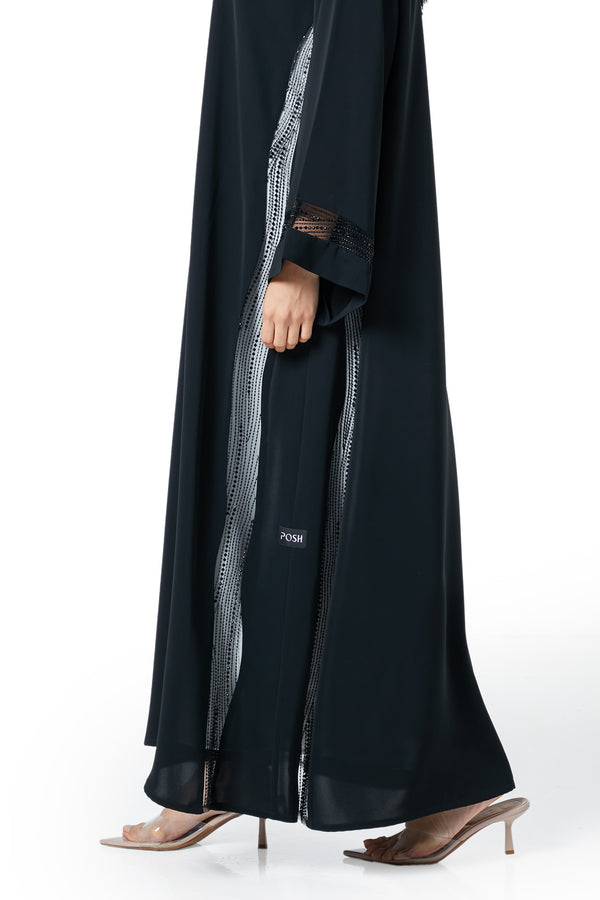 Black Royal Nada Abaya, Front Beadwork