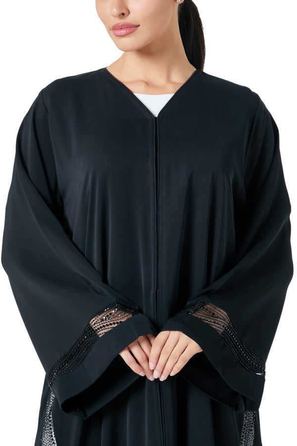 Black Royal Nada Abaya, Front Beadwork