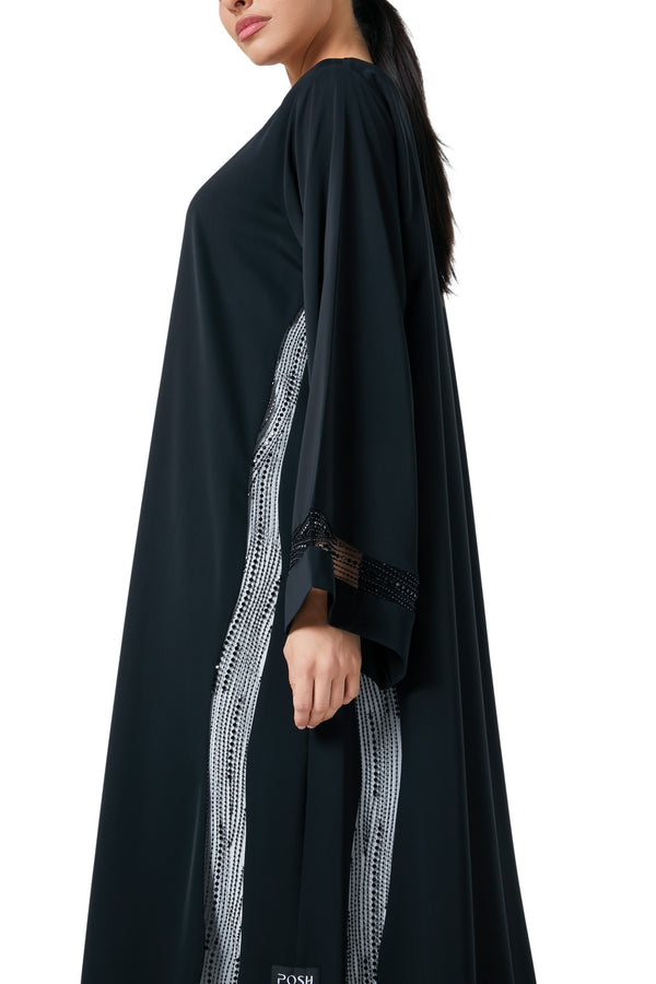 Black Royal Nada Abaya, Front Beadwork