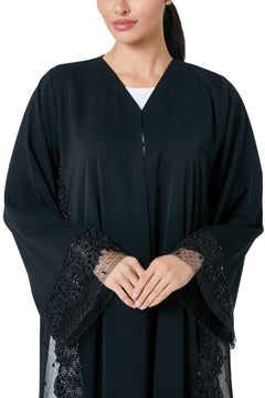 Black royal nada Abaya, Front Beadwork Detail