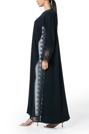 Black Layan Crepe Abaya, Lace Detail