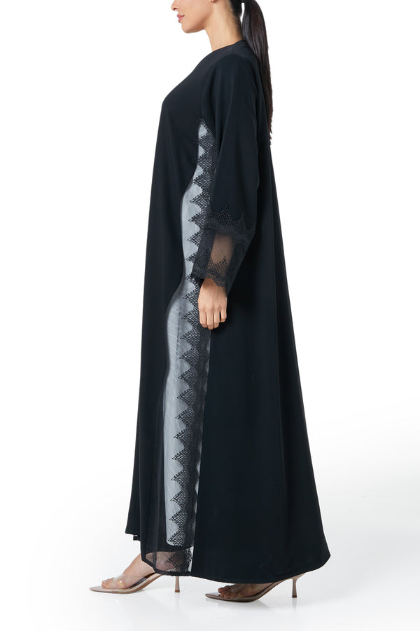 Black Layan Crepe Abaya, Lace Detail