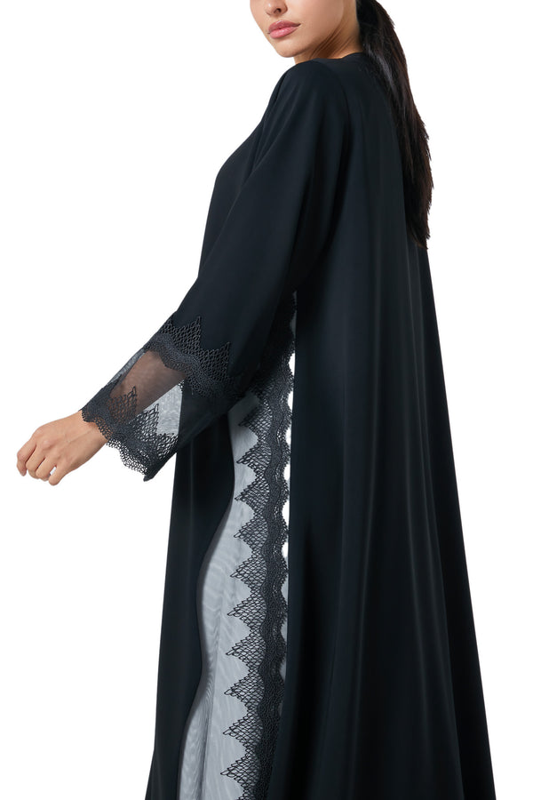 Black Layan Crepe Abaya, Lace Detail