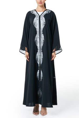 Black Royal Nada Abaya, Front Beadwork