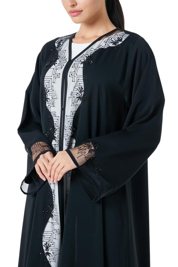 Black Royal Nada Abaya, Front Beadwork