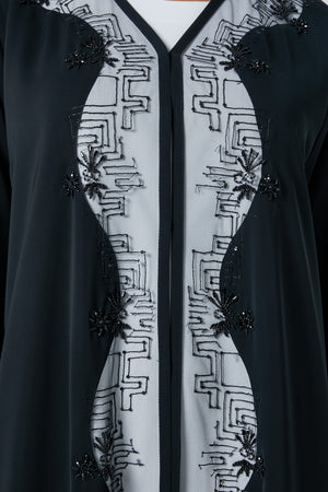 Black Royal Nada Abaya, Front Beadwork